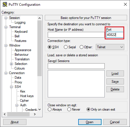 PuTTY Session mit neuem Port