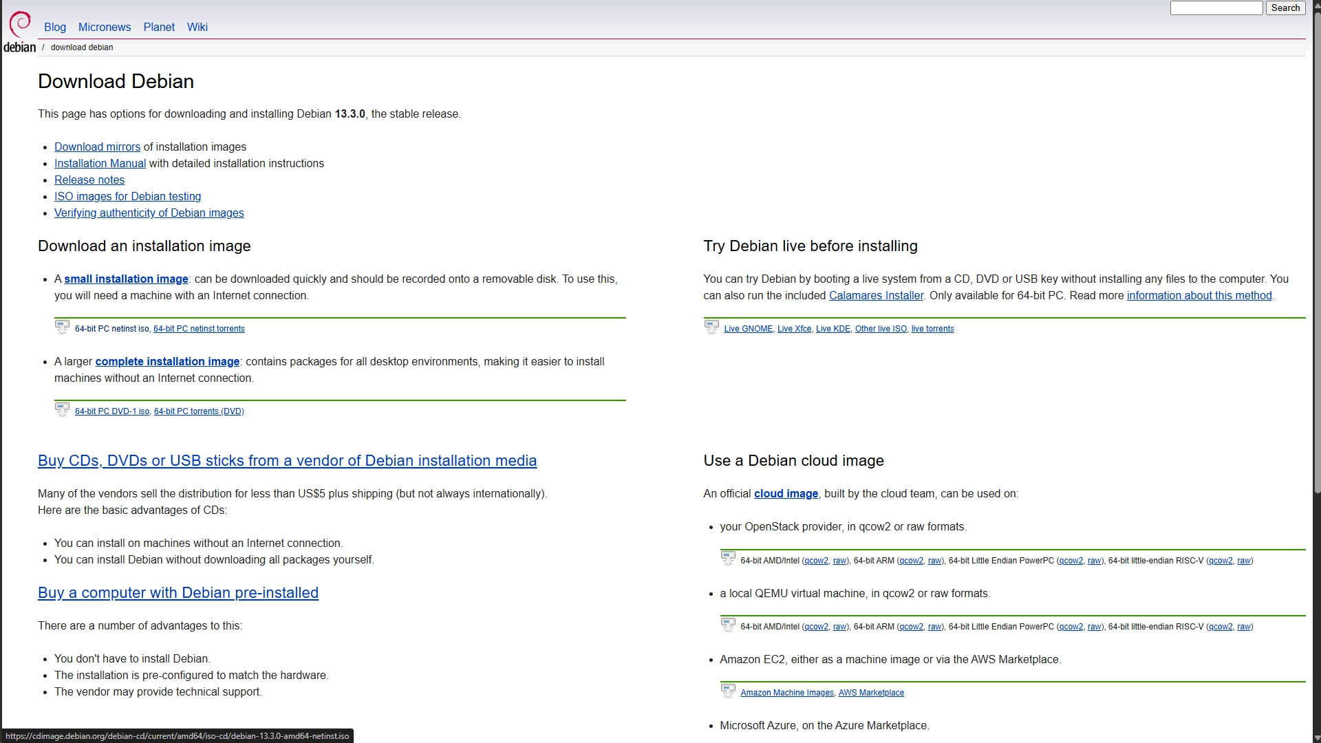 Debian ISO Download / Rufus