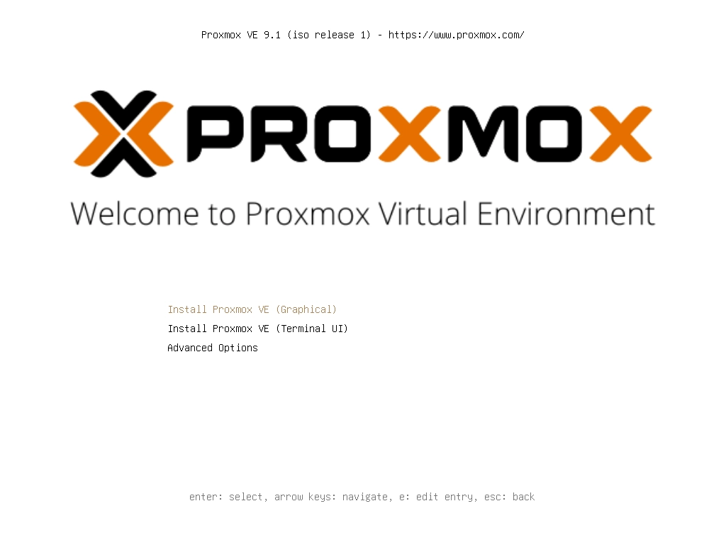 Proxmox Installer Startbildschirm