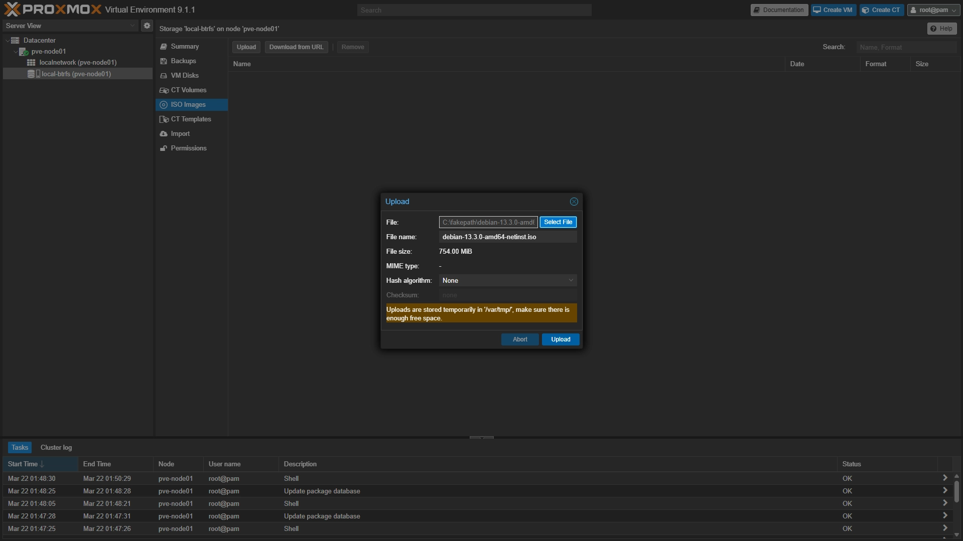 Proxmox ISO Upload