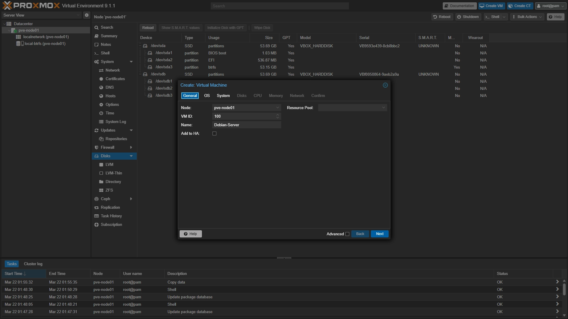 Proxmox VM erstellen Wizard